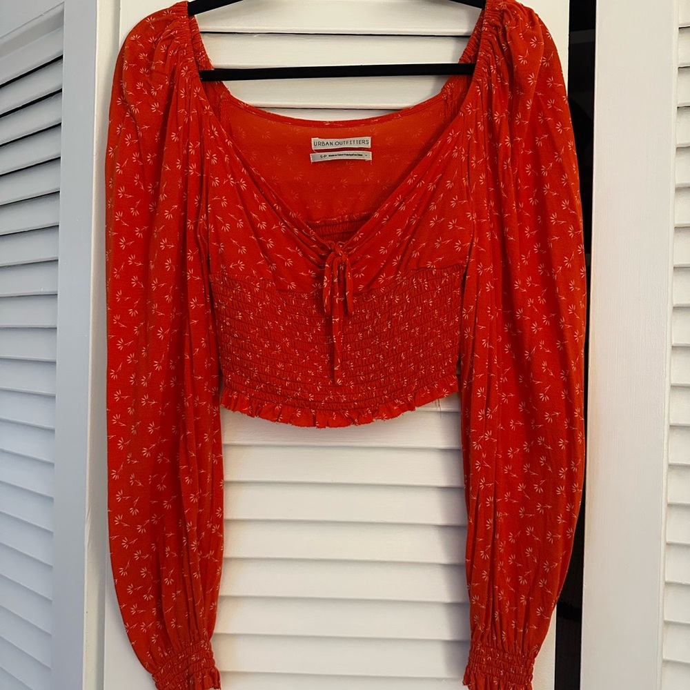 Urban Outfitters Red Puff Sleeve Crop Blouse